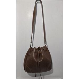 Vintage FOSSIL Brown British Tan Leather Shoulder Drawstring Bucket Bag